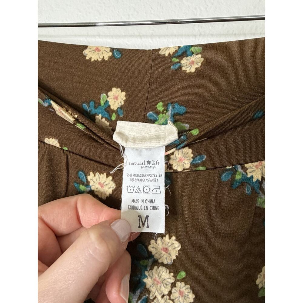 Natural Life Olive Brown Floral Wide Leg Pants Size Medium Boho Chic, 70s Retro - Picture 3 of 5